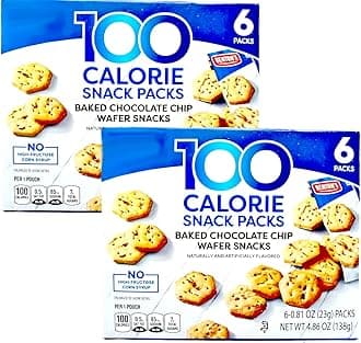 Fit & Active Baked Chocolate Chip Mini Cookie Wafer 100 Calorie, 6 Individual Packs, 2 Box, Low Calorie Snack Snacking Food Treat