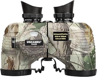 USCAMEL10x50 Marine Binoculars for Adults,Waterproof Binoculars with Rangefinder Compass，BAK4 Prism FMC Lens Binoculars with Tripod Adapter for Boating Navigation Bird Watching Hunting-Camo