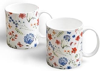 Maison d' Hermine Just Florals Fine Bone China Coffee Mug with Handles for Hot Beverages - Coffee Cappuccino Latte| Cocoa Tea Perfect for Home Gifts (Pack of Two, 15 Ounce)