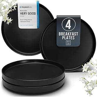 Matte Black Stoneware Dinnerware Set - Stylish Dessert & Appetizer Plates (7.5' Set of 4), Dishwasher & Microwave Safe