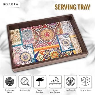 Wooden Tray for Serving - Free 4 Coasters - 10 inch x 15 inch - Serving Tray - Tray Set for Decoration