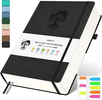 A5 Lined Journal Notebook, 370 Numbered Pages Thick Leather Journal for Writing, College Ruled Hardcover Notebook for Work,School with 100gsm Paper, Writing Journal for Women,Men (5.75" x 8.38" Black)
