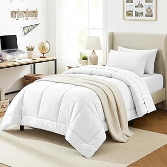 Twin XL Comforter Set White, 5 Pieces Twin Extra Long Bed in a Bag for College Dorm, All Season Bedding Set with Stitch Quilted Comforter, Flat Sheet, Fitted Sheet, Pillowcases