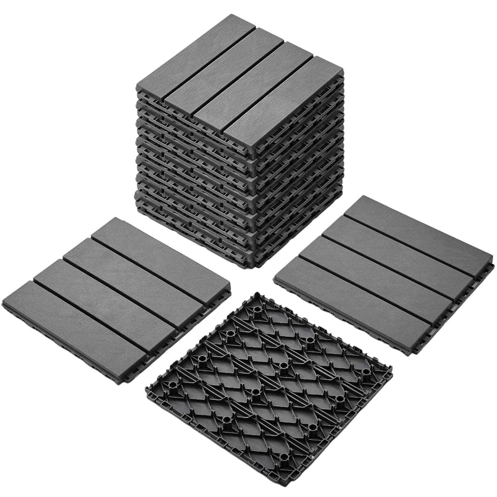 9 sq. ft Interlocking Deck Tiles, 12" x 12" 9pcs All Weather Plastic Waterproof Decking Tiles for Patio Balcony Backyard Outdoor Flooring Panels