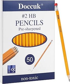 Doccuk Premium Yellow Pre-Sharpened Bulk #2 Pencils With Erasers, Wood-Cased Hb Pencils Suitable For Classrooms,Offices, And Teachers,50 Count