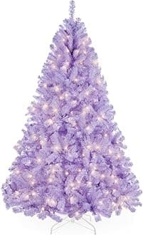 Best Choice Products 7.5ft Pre-Lit Lavender Christmas Tree, Full Artificial Holiday Decoration w/ 1,350 Branch Tips, 550 Lights, Foldable Base