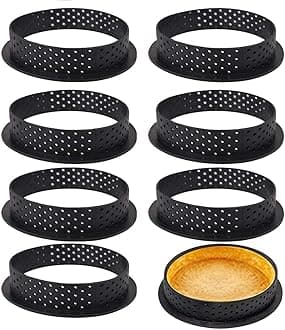 Mini Tart Ring Mold for Baking, Airlxf 8PCS Round Shape Black Cake Mold Mousse Circle Tart Ring Round Cake Molds