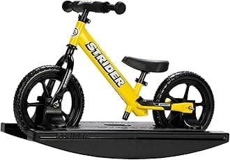 Strider 12” Sport Bike + Rocking Base - Helps Teach Baby How to Ride a Balance Bicycle - for Kids 6 Months to 5 Years - Easy Assembly & Adjustments