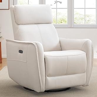ANJ Power Swivel Recliner Chair,Rocking Chair Nursery with USB Port, Rocker Reclining Chair with Upholstered,Faux Leather Glider Rocking Chairs for Living Room, Bedroom, Cream White