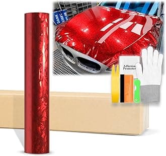 20"x60" (1.6FTx5FT) Gloss Red 24K Chopped Forged Carbon Fiber Textured Vinyl Wrap Auto Car Sticker Decal Sticker Film Sheet Bubble Free Air Release Technology with Tool Kit