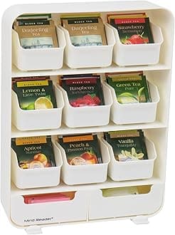 Mind Reader TBORG-WHT 11 Tea Bag Organizer, Removable Drawers, 10.25" L x 3.25" W x 13.75" H, Plastic, White