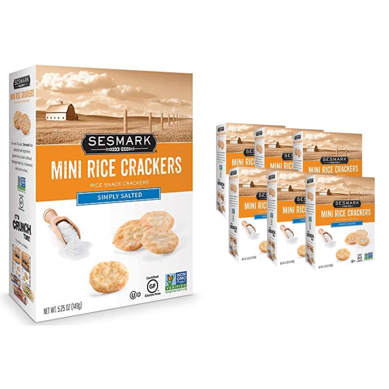 Sesmark Mini Rice Crackers Simply Salted - Gluten Free Rice Crackers Non GMO Project Verified - 5.25 Oz. (Pack of 6)