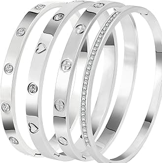 Stainless Steel Bangle Bracelet Set for Women - Silver/Gold Love Bangle Non Tarnish Jewelry with Sparkling Crystal Inlay for Love Gifts