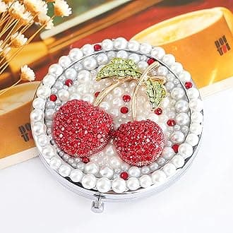 Cute Compact Mirror Cherry Small Mirror Girl's Gift Travel Mirror 1x/2x Magnification Travel Makeup Mirror (Cherry)