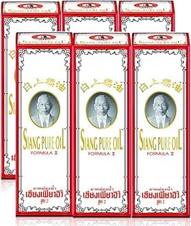 Siang Pure Oil White - Peppermint Menthol for Muscles and Joints - Natural Muscle Rub for Body and Joints(Pack of 6)