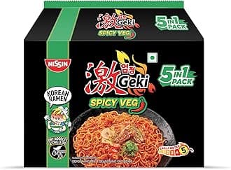 Nissin Geki Korean Ramen Spicy Veg Instant Noodles-5 in1,400gm