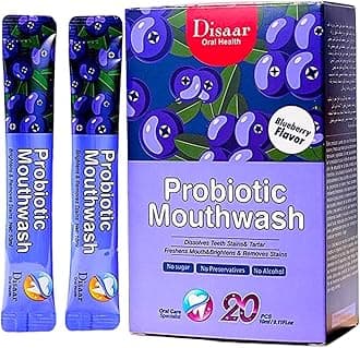 Probiotic Mouthwash Removes Tooth Stains Soft Cool Mouth Feeling Protect Clean Deodorant Teeth 0.11fl.oz X 20pcs (Blueberry - Dissolve Teeth Stains & Freshens Mouth)