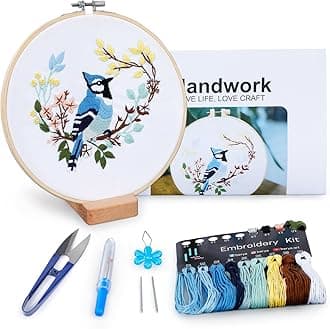 Hummingbird and Flower Embroidery Kit for Adults, DIY Embroidery Kits with Original Design Patterns, Learn to Embroider Kit Beginner with Needles and Thread, Clear Instructions and Video (BEB004)