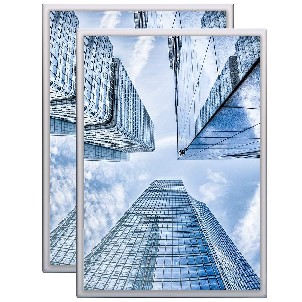 Docamor 2 Pack Poster Snap Frame A2 Size, Clip Frame Poster Holder Pictures Photos Frame 62.7 x 45 cm (Aluminum Alloy Frame, PVC Protective Lens, Styrene Backing Sheet) - Silver