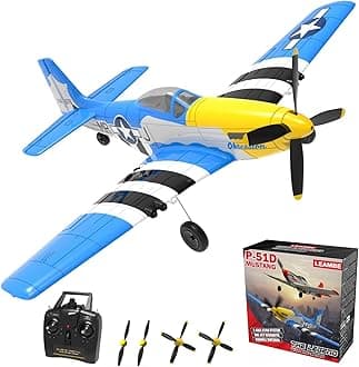 LEAMBE 4 Channel RC Plane, Ready to Fly Aerobatic Aircraft, Easy Control for Beginners, P51 Mustang RC Airplane for Adults Blue