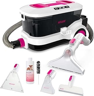 WECLEAN C4 Pink Carpet Cleaner Machine, Portable 800W 18KPa Deep Cleaner with Stand-Up Handle and Wide Squeegee for Pet Stains on Carpets, Rugs, Upholstery and Car Interiors, 3L Clean/1.5L Dirty Tank