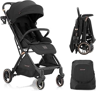 Gravity Folding Baby Stroller - Portable Travel Toddler Stroller w/Adjustable Backrest, Canopy & Cup Holder, Lightweight and UV Protected, One-Hand Automatic Folding - Black