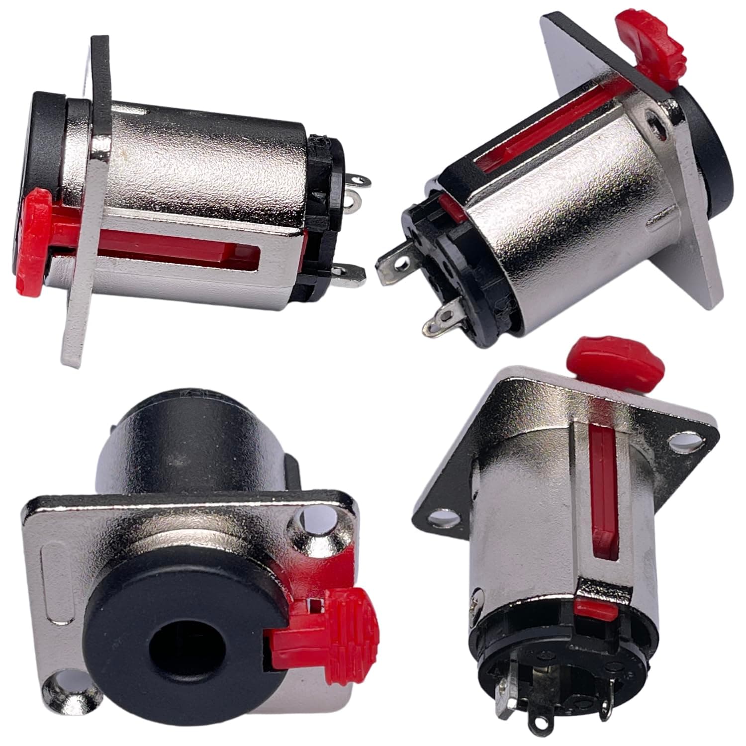 CESS Matte Silver 1/4" Square TS and TRS Socket, Panel Mount Jack Locking Style, D Series Size - 1/4 Inch Female Stereo and Mono/TRS and TS Audio Socket, 6.35mm Socket, 4 Pack