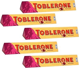Toblerone of Switzerland Fruit & Nut with Raisins, Honey and Almond Chocolate Bar - 5 X 100 Gm, 500 Gm