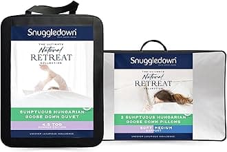 Snuggledown Hungarian Goose Down King Size Duvet - 4.5 Tog Lightweight Cool Summer Quilt for Night Sweats, 2 Soft Support Pillows - Soft Jacquard Cotton Cover, Machine Washable, Size (225cm x 220cm)