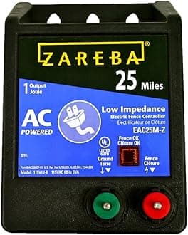 Zareba 25 Mile AC Powered Low Impedance Electric Fence Charger - Plug In Fence Charger - Contain Bulls, Cattle, Dogs, Exotics, Horses & More - Keep Predators Out - EAC25M-Z