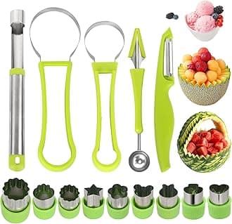 14 Pack Melon Baller Scoop Set - 4 in 1 Stainless Steel Fruit Tool Set Fruit Scooper Seed Remover with Fruit Vegetable Cutter Shapes Set Fruit Peeler for Fruit Slicer Dig Pulp Separator