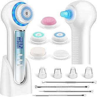 Face Scrubber Exfoliator,Facial Cleansing Brush Waterproof with LCD Screen,Blackhead Remover Vacuum with 5 Brush Heads,Face Spin Brush for Exfoliating, Massaging and Deep Pore Cleansing