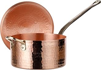 DEMMEX 1mm Thick Hammered Unlined Uncoated Solid Copper Sugar Sauce Zabaglione Pan Candy Jam Caramel Dessert Pot with Lid and Helper Handle, Handmade in Turkey, (1.7-Quart)