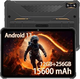 HOTWAVR7 Rugged Tablet Android 13, 15600mAh 10.1 Inch HD+ 12(6+6Virtual) GB+256GB/(2TB TF) Waterproof Tablet PC, 16MP Octa-Core IP68&IP69K/Dual SIM 4G/5G WiFi/Face ID/GPS/OTG/Widevine L1 (Orange)