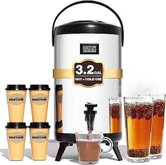 Insulated Beverage Dispenser-75 Cup Hot&Cold water Urn for Catering-Stainless Steel Premium 12 L/3.2 Gallon Hot Drink Dispenser with Spigot for Coffee & Hot tea,Cold Milk,Water,Juice(Silver)