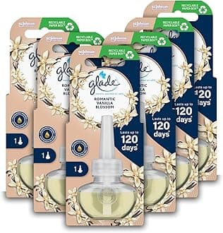 Glade Plug in Air Freshener Refill, Electric Scented Oil Room Air Freshener, Vanilla Blossoms, 6 Refills (6 x 20ml)