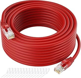 Cat5e Ethernet Cable 150 FT, Cat 5e Internet Cable, Red Snagless Patch Cord, Flexible, Network, LAN, PoE, Standard RJ45 Connector for PC, Server, Router, Modem, TV, PS5 - with 15 Cable Ties