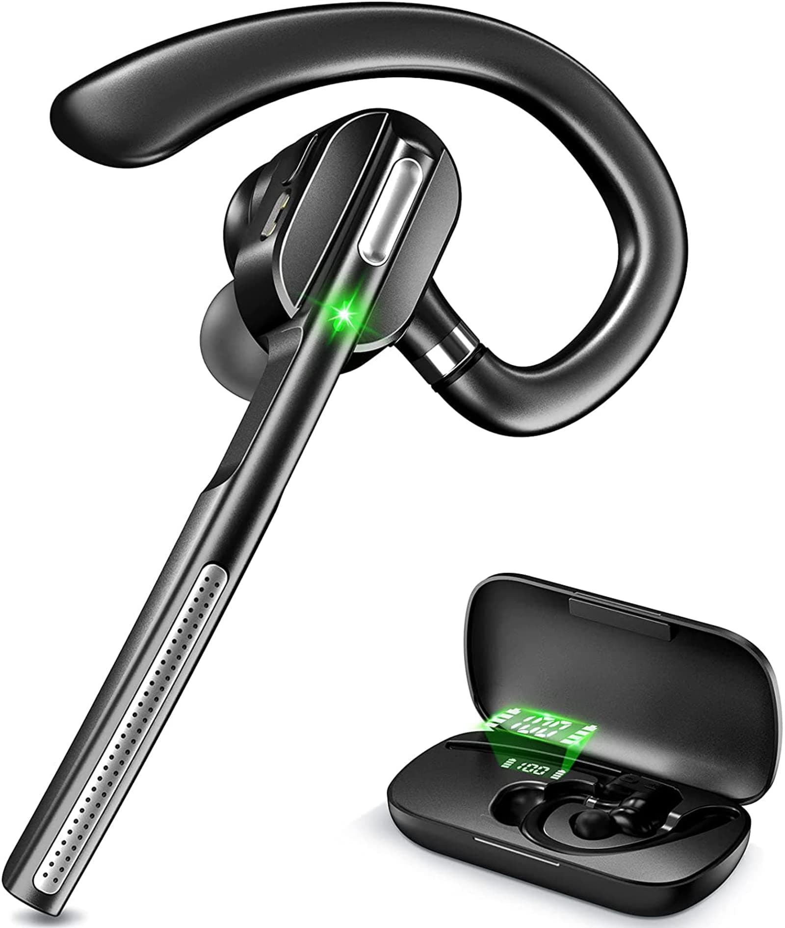 Dechoyecho Bluetooth Headset V5.1,Wireless Headset With Battery Display Charging Case,Bluetooth Earpiece With Noise Canceling Mic For Driving,Office And Business,For Cell Phone And Pc-In Ear