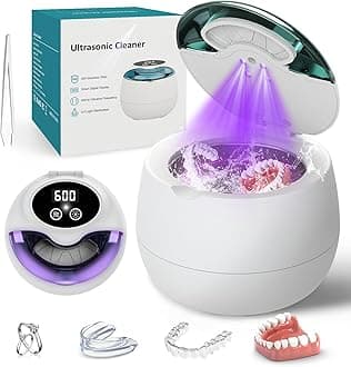 Ultrasonic Denture Retainer Cleaner Machine - 45kHz Retainer Cleaner Machine with 200ML Dental Cleaning Pod, 4 Modes Ultrasonic Cleaner for Denture, Mouth Guard, Aligner, Braces, Toothbrush, Jewelry