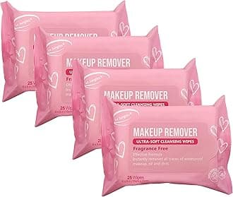 Air Jungles Makeup Remover Wipes 25 Count (Pack of 4), Extra Large 6" x 8", Fragrance-Free, Removes Makeup and Oil, Soft Cleansing Wipes, Alcohol Free