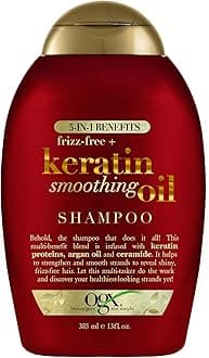 OGX Frizz-Free + Keratin Smoothing Oil Shampoo, 5 in 1, for Frizzy Hair, Shiny Hair, 13 Fl Oz