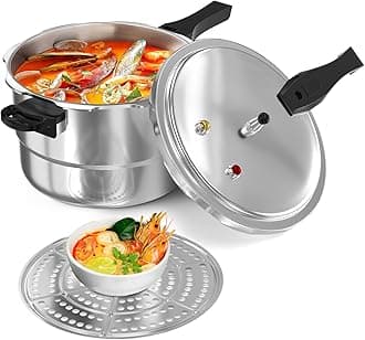 WantJoin 6Qt Aluminum Pressure Cooker with Release Valve and Multiple Protective Devices, Pressure Canner Compatible with Gas and Induction Stove, Canning Rack Included