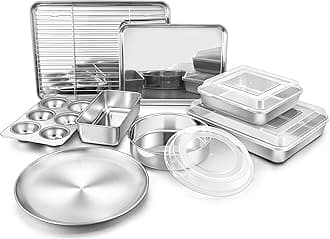 Stainless Steel Bakeware Sets, Baking Sheet with Rack, Toaster Oven Pan & Pizza Pan, Lasagna Pan with Lids, Square & Round Cake Pan with Lids, Muffin & Loaf Pan, Healthy