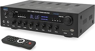 Pyle 400W Karaoke Home Theater Receiver - Bluetooth Home Audio Amplifier with Echo and Delay Effects, Subwoofer out, USB/SD Readers, FM Radio, 3.5mm Aux, Phono, Optical & Coaxial Inputs, 2x Mic Inputs