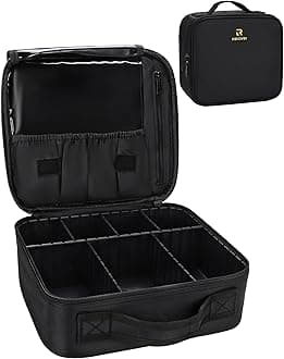 RelavelTravel Makeup Train Case Makeup Cosmetic Case Organizer Portable Artist Storage Bag with Adjustable Dividers for Cosmetics Makeup Brushes Toiletry Jewelry Accessories, Plastic-black, A Small,