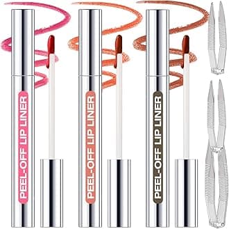 3 Colors Peel Off Lip Liner Stain with Tweezer K, Long Lasting Waterproof Lip Tint Stains Makeup Set with Matte Finish for Women, Natural Look, Easy to Use, for All Skin Types (#0,1,5)