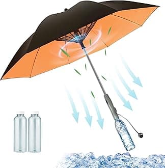 Umbrella with Fan and Mist Spray - 3 in 1 UV Blocking with Fan and Mister, Includes Water Bottle, USB Rechargeable Cooling Sun Umbrella for Heat Protection, Beach, Golf, Patio
