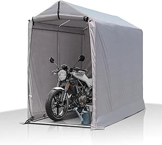GARTOO 6 x 3ft Cycle Storage Shelter Shed - Outdoor Bike Shed with Roll-up Door & Ventilate Window, Polyethylene Canopy Bicycle Garage for Garden, Domestic, Outdoor, Rain Shelter, Light Gray