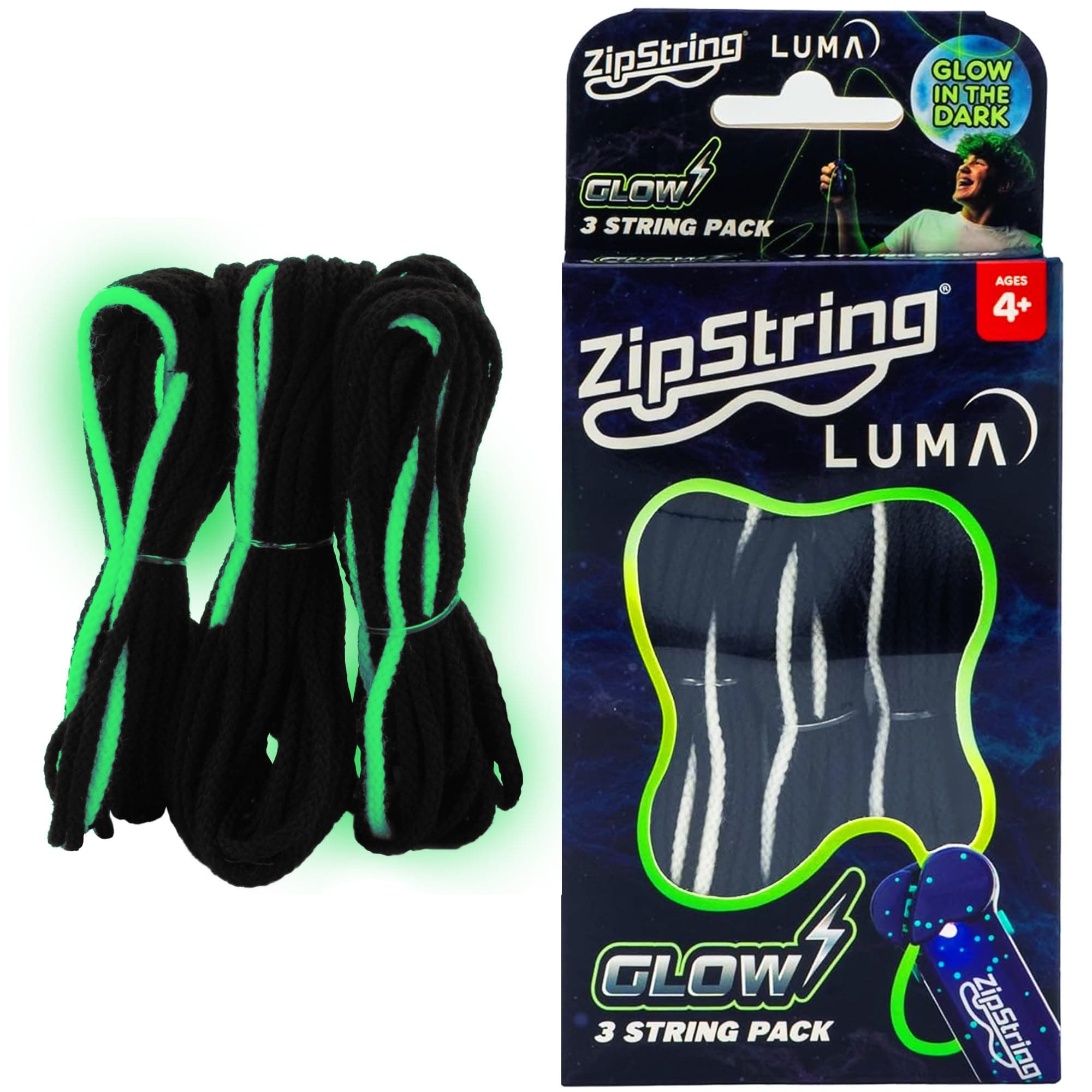 ZipString Lightning Luma Replacement Strings for Rope Launcher Toy – Pack of 3 – UV Reactive Glow in The Dark Fidget for Kids & Adults – Shark Tank Featured – Device Not Included