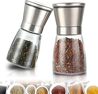 Salt and Pepper Grinder Set Wolii Sea Salt Grinder-Short Shaker, Adjustable Coarseness, Refillable -Sea Salt, Black Peppercorn Mills